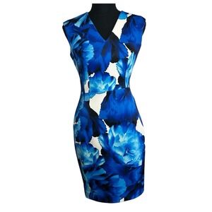 Calvin Klein Blue And White Floral Bodycon Classic Dress Women's 2